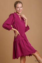 Load image into Gallery viewer, Umgee French Terry Tiered Dress With Lace Tape Detail in Sangria
