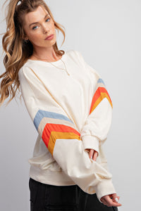 Easel Terry Knit Colorful Blocked Sleeves Top in Ivory Shirts & Tops Easel   