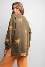 Load image into Gallery viewer, Easel Mineral Washed Cheetah Print Terry Knit Sweater in Ash Olive Shirts &amp; Tops Easel   
