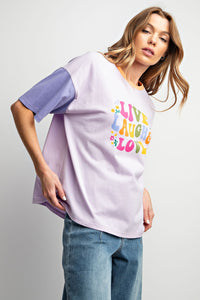 Easel Color Block Live, Laugh, Love Top in Lavender Shirts & Tops Easel   