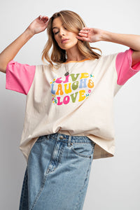 Easel Color Block Live, Laugh, Love Top in Natural Shirts & Tops Easel   