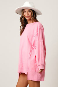 Peach Love Oversized Solid Color Knit Top in Baby Pink Shirts & Tops Peach Love California   