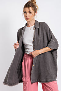 Easel Oversized Cotton Gauze Top in Ash Shirts & Tops Easel   
