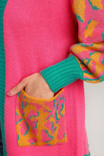 Umgee Animal Print Open Front Cardigan Sweater in Sunray Mix