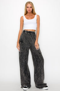 J. Her Cotton Mineral Washed Cargo Pants in Charcoal Pants J.Her   