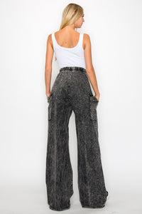 J. Her Cotton Mineral Washed Cargo Pants in Charcoal Pants J.Her   