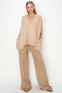 J. Her Cotton Mineral Washed Cargo Pants in Mocha Pants J.Her   