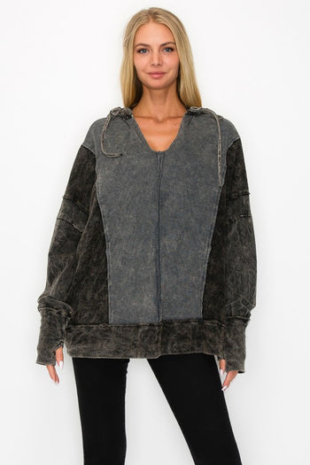 J.Her Pullover Hooded Top in Charcoal Shirts & Tops J.Her   