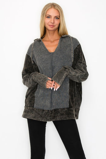 J.Her Pullover Hooded Top in Charcoal Shirts & Tops J.Her   