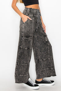 J.Her Mineral Washed Wide Leg Pants in Ashed Black Pants J.Her   