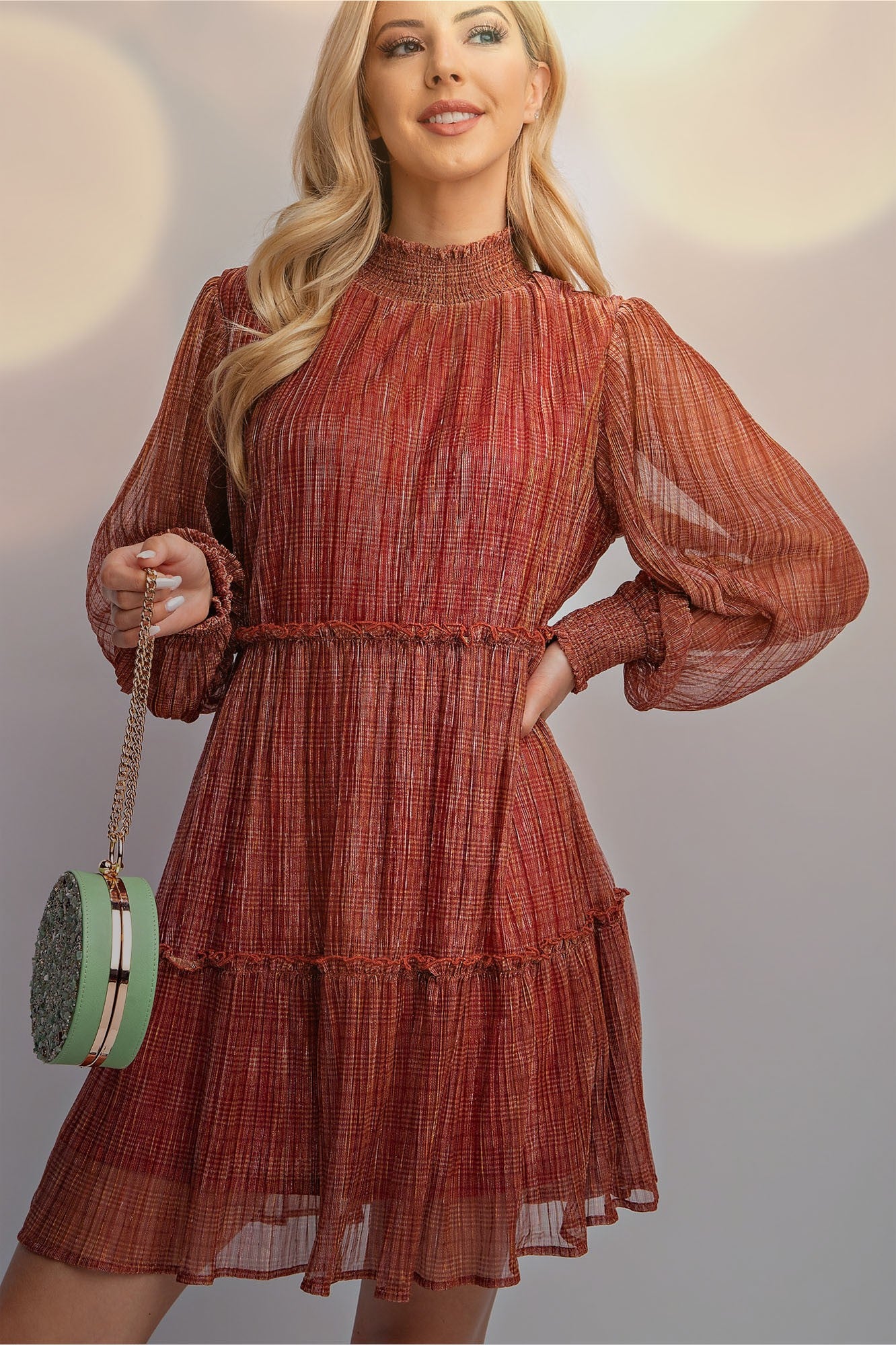 Easel Lurex Chiffon Pleated Dress in Ruby FINAL SALE June Adel