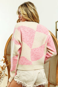 BiBi Checkered Sweater in Ivory/Pink Sweaters BiBi   