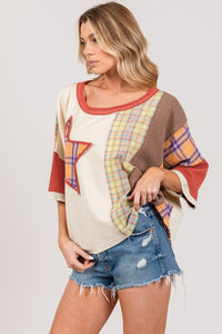 Sage+Fig Contrasting Fabric Top with Star Patch in Berry Shirts & Tops Sage+Fig   
