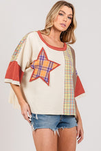 Load image into Gallery viewer, Sage+Fig Contrasting Fabric Top with Star Patch in Berry Shirts &amp; Tops Sage+Fig   
