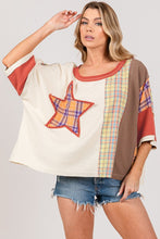 Load image into Gallery viewer, Sage+Fig Contrasting Fabric Top with Star Patch in Berry Shirts &amp; Tops Sage+Fig   
