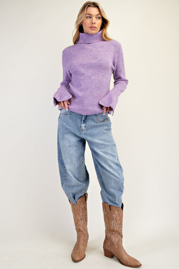 Easel Solid Color Textured Knit Sweater in Lilac Rose