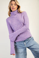 Easel Solid Color Textured Knit Sweater in Lilac Rose