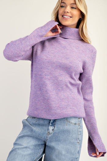 Easel Solid Color Textured Knit Sweater in Lilac Rose