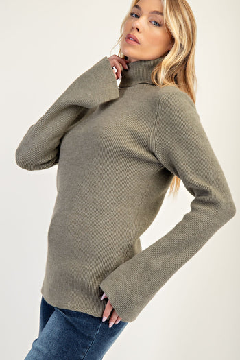 Easel Solid Color Textured Knit Sweater in Sage