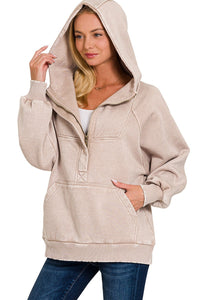 Acid Washed Oversized Fleece Hooded Top in Ash Mocha