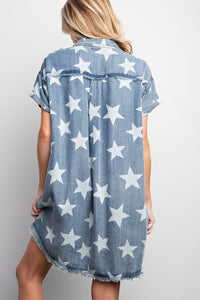 Easel Twinkle Star Print Tunic Dress in Dark Denim