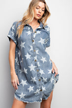 Load image into Gallery viewer, Easel Twinkle Star Print Tunic Dress in Dark Denim
