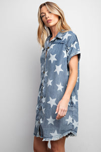 Easel Twinkle Star Print Tunic Dress in Dark Denim