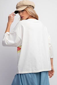 Easel Front Star Patched Half Sleeve Top in Off White Shirts & Tops Easel   