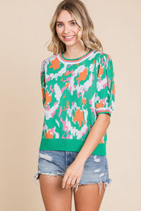 Jodifl Printed Knit Sweater in Kelly Green Shirts & Tops Jodifl   