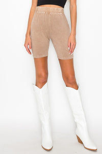 J.Her Mineral Washed Biker Shorts in Mocha