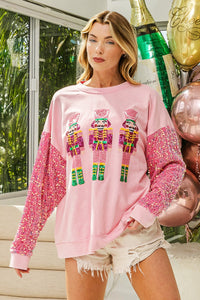 BiBi Sequin Nutcracker Top with Velvet Sequin Sleeves in Pink Shirts & Tops BiBi   