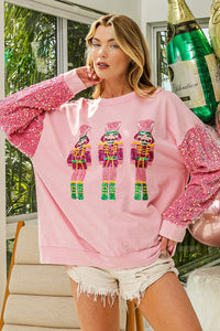 BiBi Sequin Nutcracker Top with Velvet Sequin Sleeves in Pink Shirts & Tops BiBi   