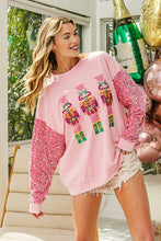 Load image into Gallery viewer, BiBi Sequin Nutcracker Top with Velvet Sequin Sleeves in Pink Shirts &amp; Tops BiBi   
