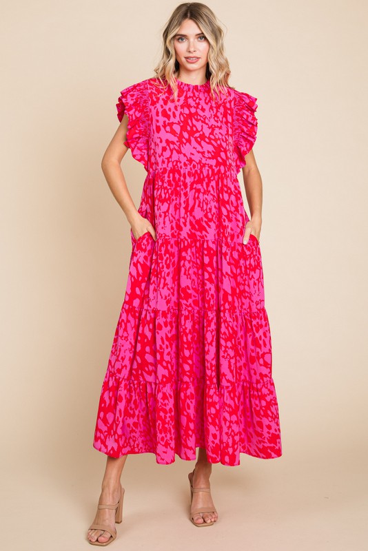 Jodifl Printed Maxi Dress with Pockets in Neon Pink Dresses Jodifl   
