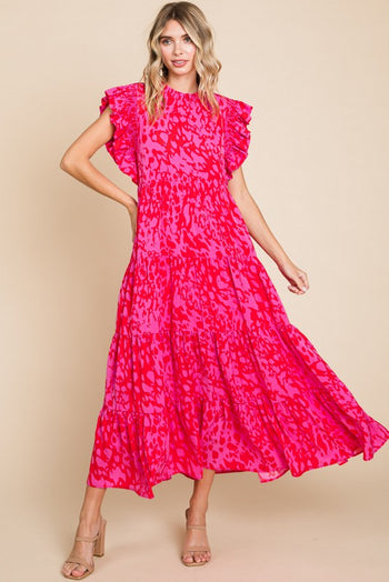Jodifl Printed Maxi Dress with Pockets in Neon Pink Dresses Jodifl   