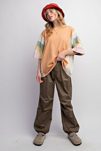 Easel Color Block Cotton Jersey Top in Chai Shirts & Tops Easel   