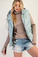 Easel Faux Leather Cropped Length Puffer Vest in Dear Sage