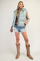 Easel Faux Leather Cropped Length Puffer Vest in Dear Sage