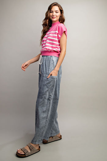 ee:some Stone Washed Pinstriped Wide Leg Pants in Denim