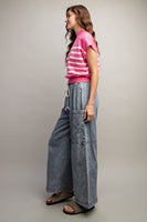 ee:some Stone Washed Pinstriped Wide Leg Pants in Denim