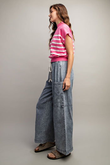 ee:some Stone Washed Pinstriped Wide Leg Pants in Denim