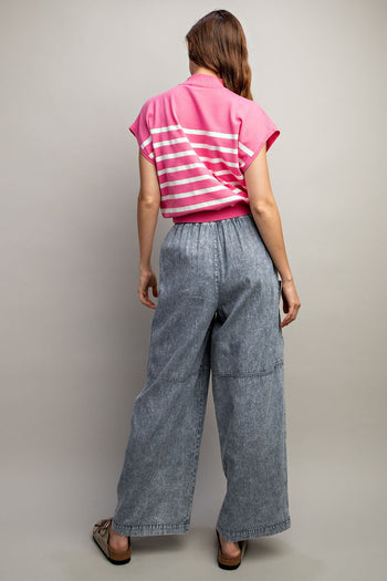ee:some Stone Washed Pinstriped Wide Leg Pants in Denim