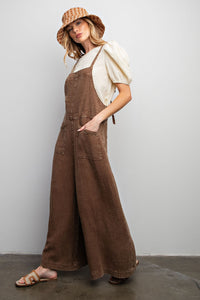Easel Washed Cotton Jumpsuit/Overalls in Choco Brown ON ORDER Overalls Easel   