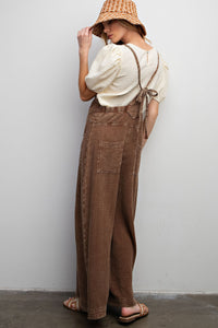 Easel Washed Cotton Jumpsuit/Overalls in Choco Brown ON ORDER Overalls Easel   