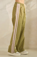 Veveret Polka Dot Pants with Satin Lace Stripes in Olive
