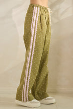 Load image into Gallery viewer, Veveret Polka Dot Pants with Satin Lace Stripes in Olive
