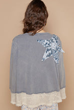 Load image into Gallery viewer, POL Solid Color Top French Terry Top with Star Patches in Blue Navy
