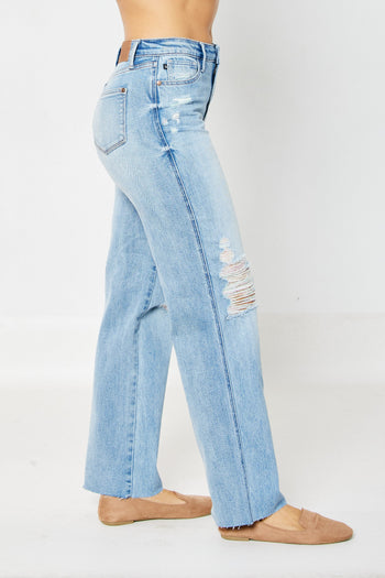 Judy Blue High Rise 90's Destroyed Straight Fit Jeans in Medium FINAL SALE
