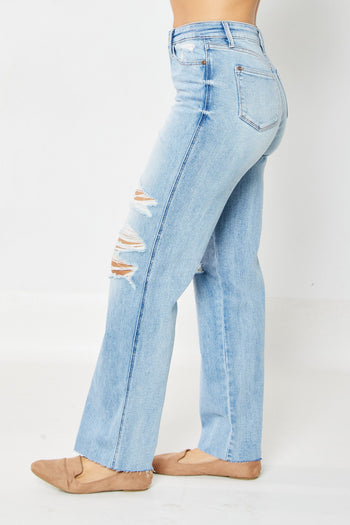 Judy Blue High Rise 90's Destroyed Straight Fit Jeans in Medium FINAL SALE