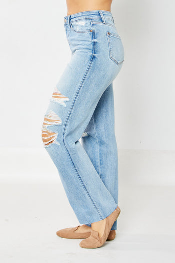 Judy Blue High Rise 90's Destroyed Straight Fit Jeans in Medium FINAL SALE